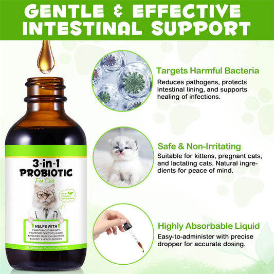 3-in-1 Probiotics For Cats With Prebiotic And Enzymes