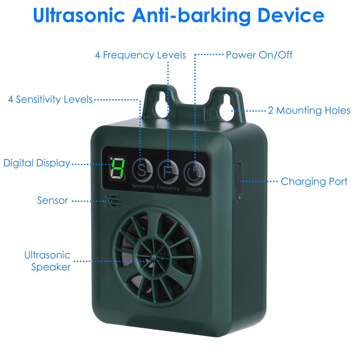 1Pc Anti-barking Device 49.2Feet Sensing Ultrasonic Bark Deterrent With 4 Frequency Levels 4 Sensitivity Levels Indoor Outdoor Dog Bark Control