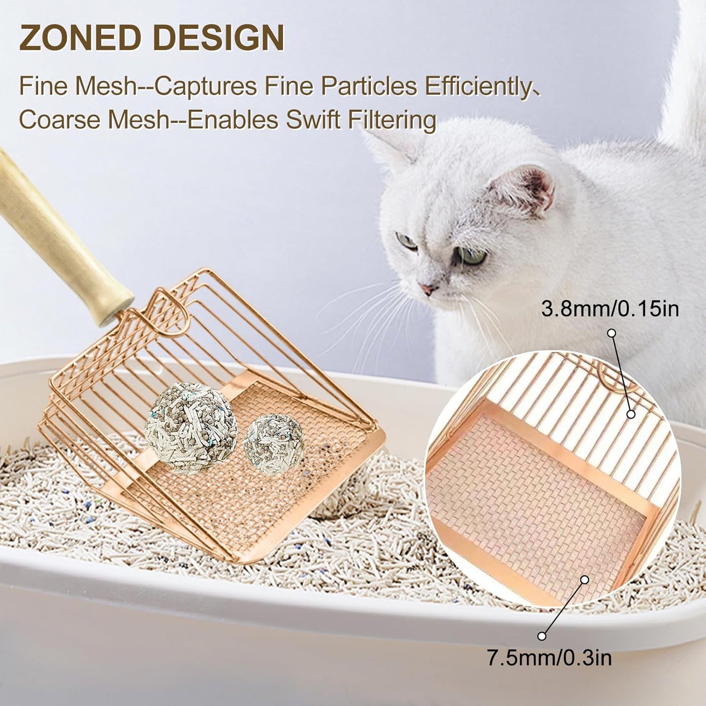 Metal Litter Scoop, Pooper Scooper With Wooden Handle, Cat Litter Deep Scoop, Poop Sifting, Kitten Pooper Lifter For Litter Box Pots With Hook For Litter Box